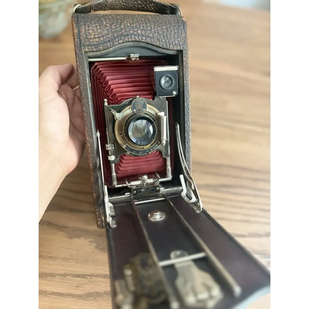Antique Kodak No. 3A Folding Pocket Camera Model C Red Leather Bellows With Case